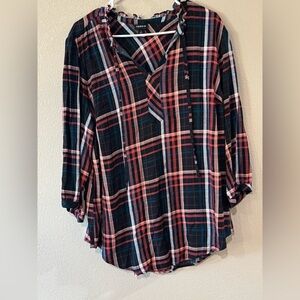 TORRID PLAID 3/4 BLOUSE
